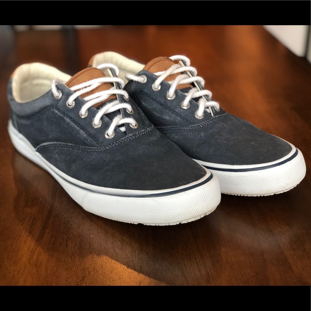 Men Sperry Top Sider Navy Canvas Shoes size 10.5